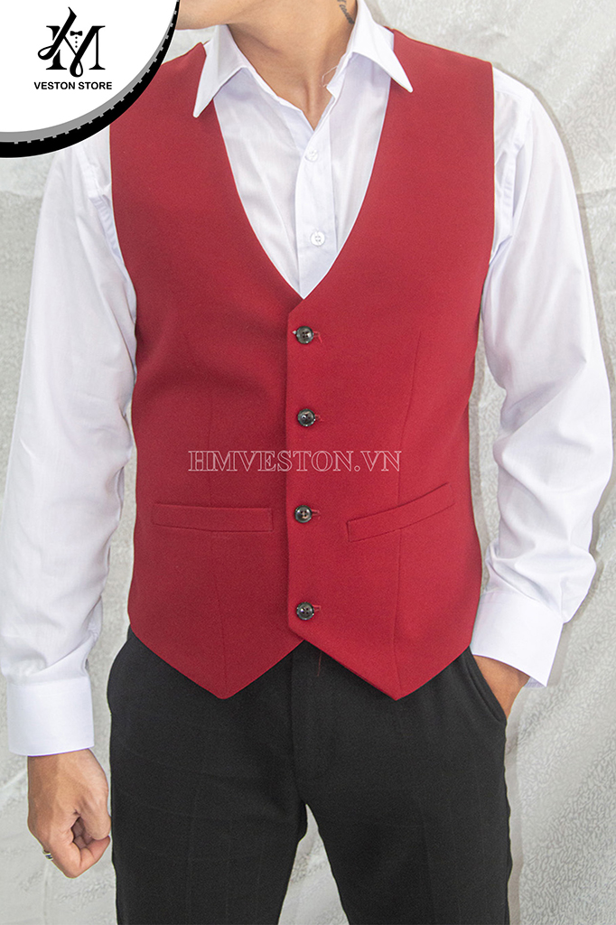 Áo gile nam màu đỏ đô - HMVESTON - Vest nam đẳng cấp - Nâng tầm phong cách