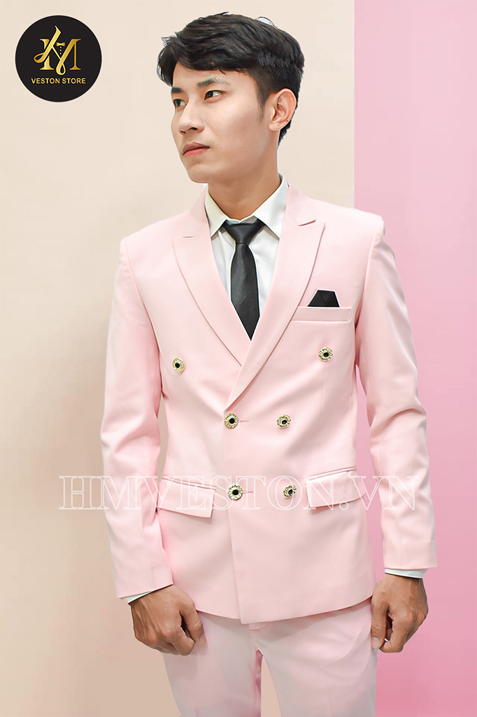 Bộ vest nam kiểu 6 nút màu hồng nhạt giá 720K (4)