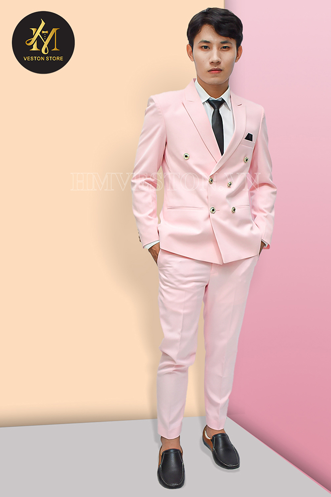 Bộ vest nam kiểu 6 nút màu hồng nhạt giá 720K (5)